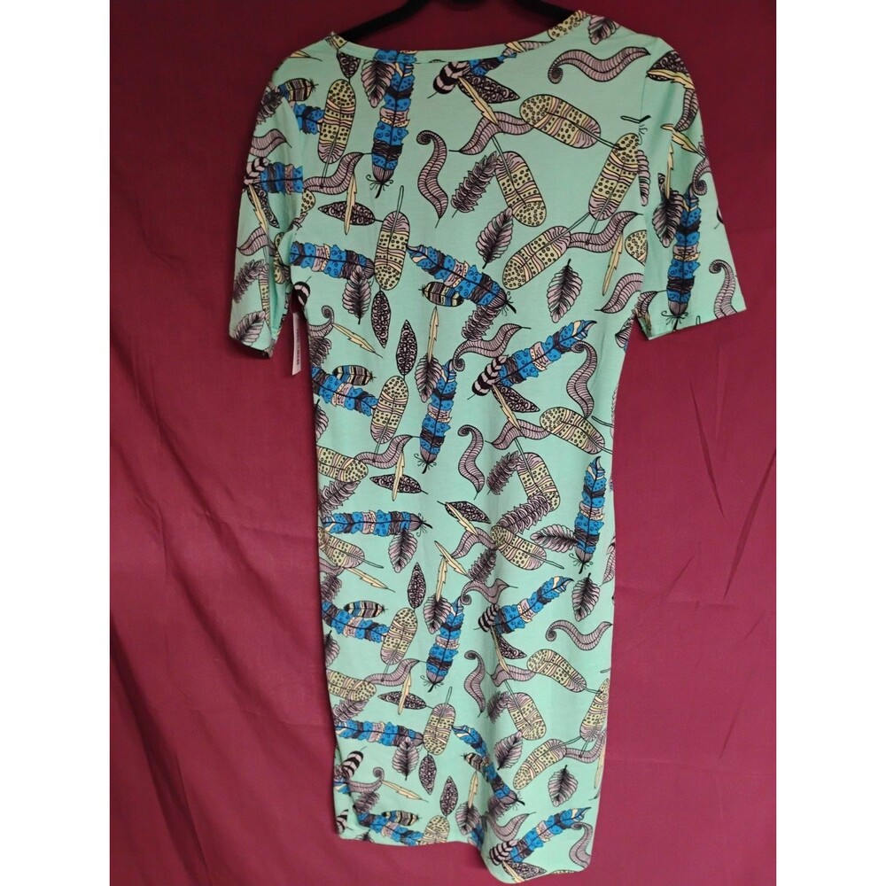 LulaRoe Womens Small Mint Green Feather Graphic Pencil Dress
